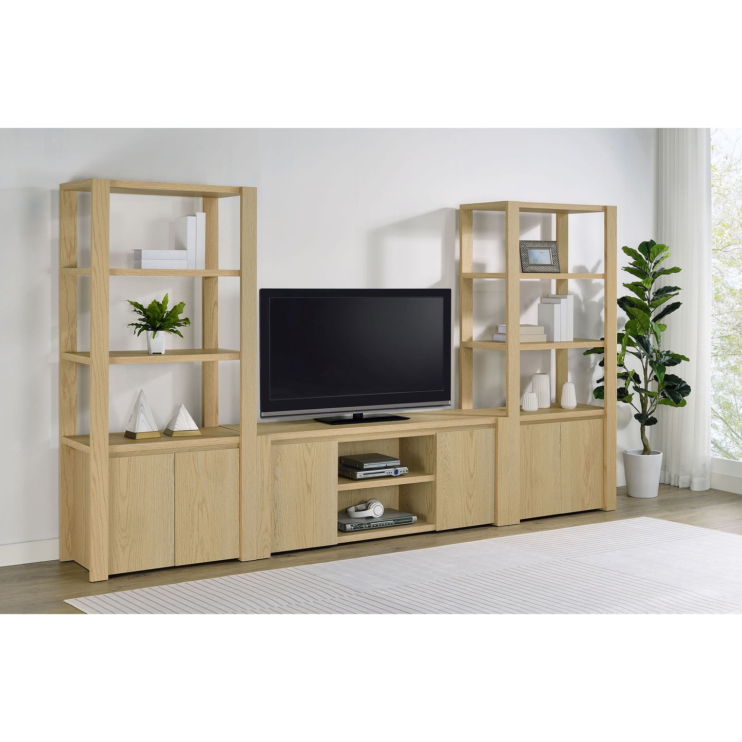 Susac - 3 Piece Entertainment Center With TV Stand And Media Towers - Light Oak