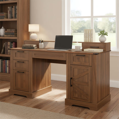 Office Desk With Charging Station & Storage Cabinet
