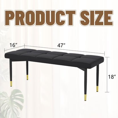Multifunctional Shoe Bench, Sturdy Metal Legs With Gold Accents - Black