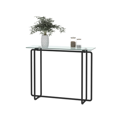 Console Table Single Layer Tempered Glass Rectangular Porch Table Black Leg Double Tempered Glass Tea Table