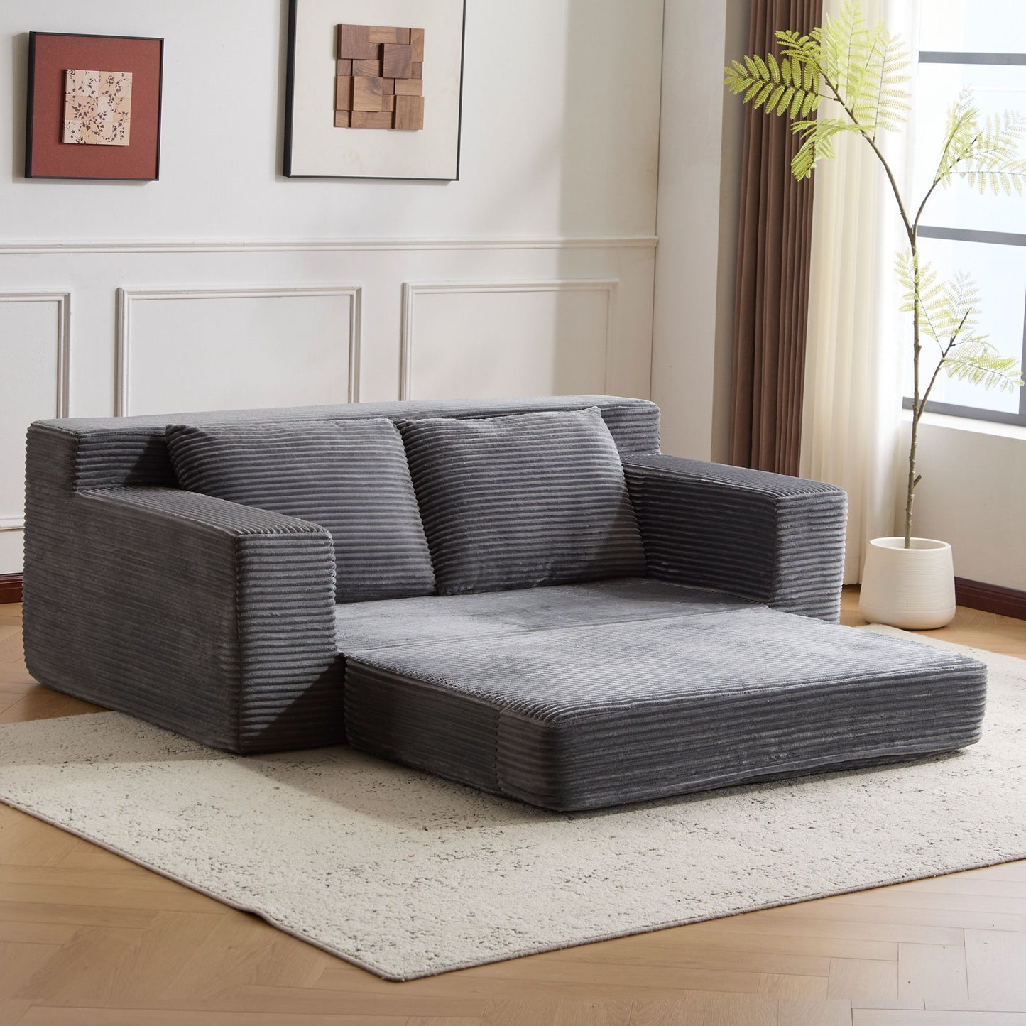 Comfortable Deep Seat Loveseat Sofa Bed, Reversible Cushion With Pillows