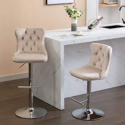 Swivel Velvet Barstools Adjusatble Seat Height From 25-33", Modern Upholstered Chrome Base Bar Stools With Backs Comfortable Tufted For Home Pub And Kitchen Island (Set of 2)