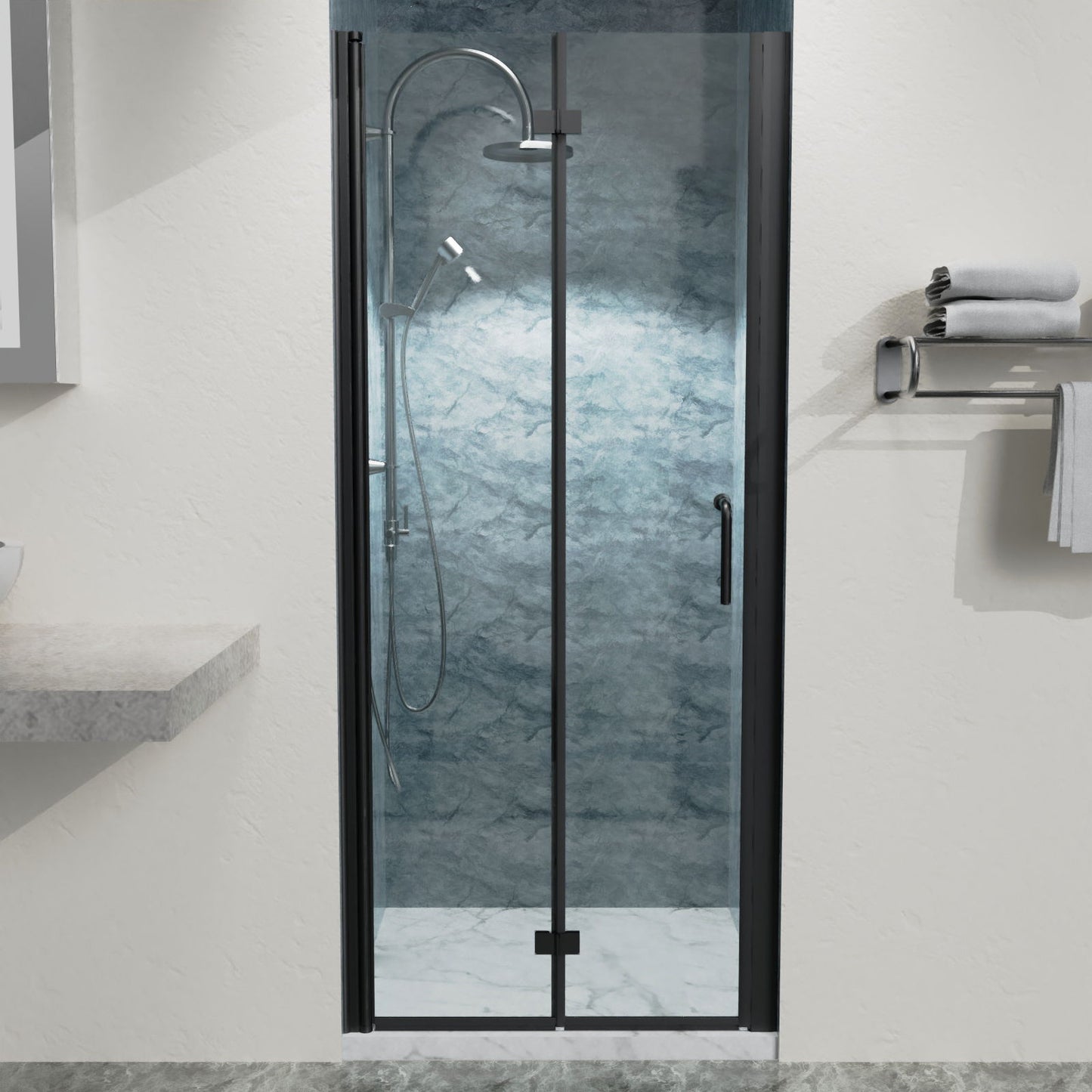 Bi-Fold Semi-Frameless Shower Doors In Matte With Clear Glass