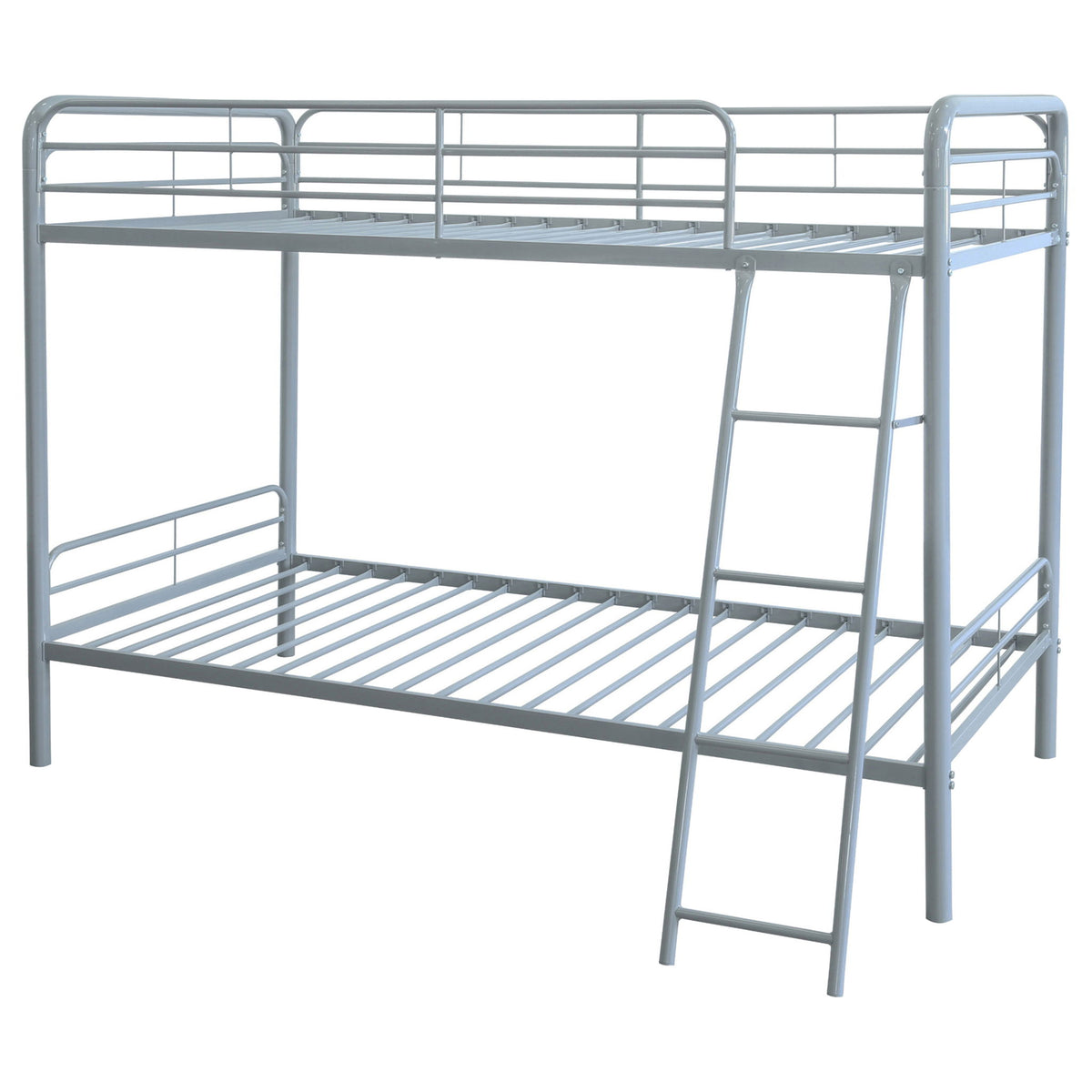 Long Beach - Twin Over Twin Bunk Bed With Built In Guardrails And Angled Ladder - Silver