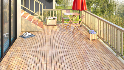 Interlocking Deck Tiles Striped Pattern, Square Acacia Hardwood Outdoor Flooring For Patio, Bancony, Pool Side