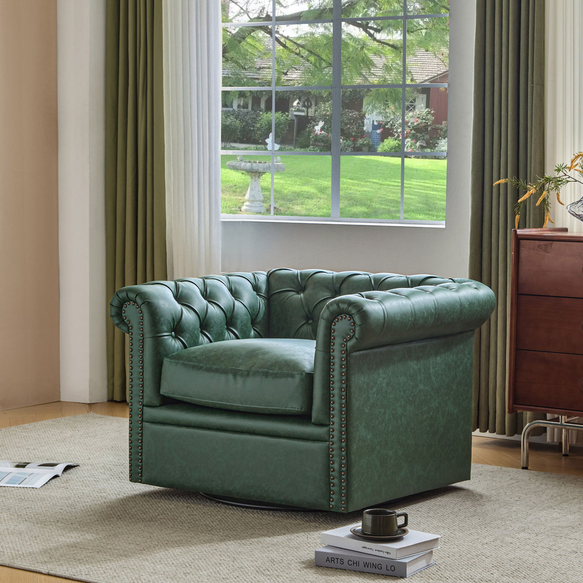 Chesterfield Style Swivel Club Chair With Button Tufted
