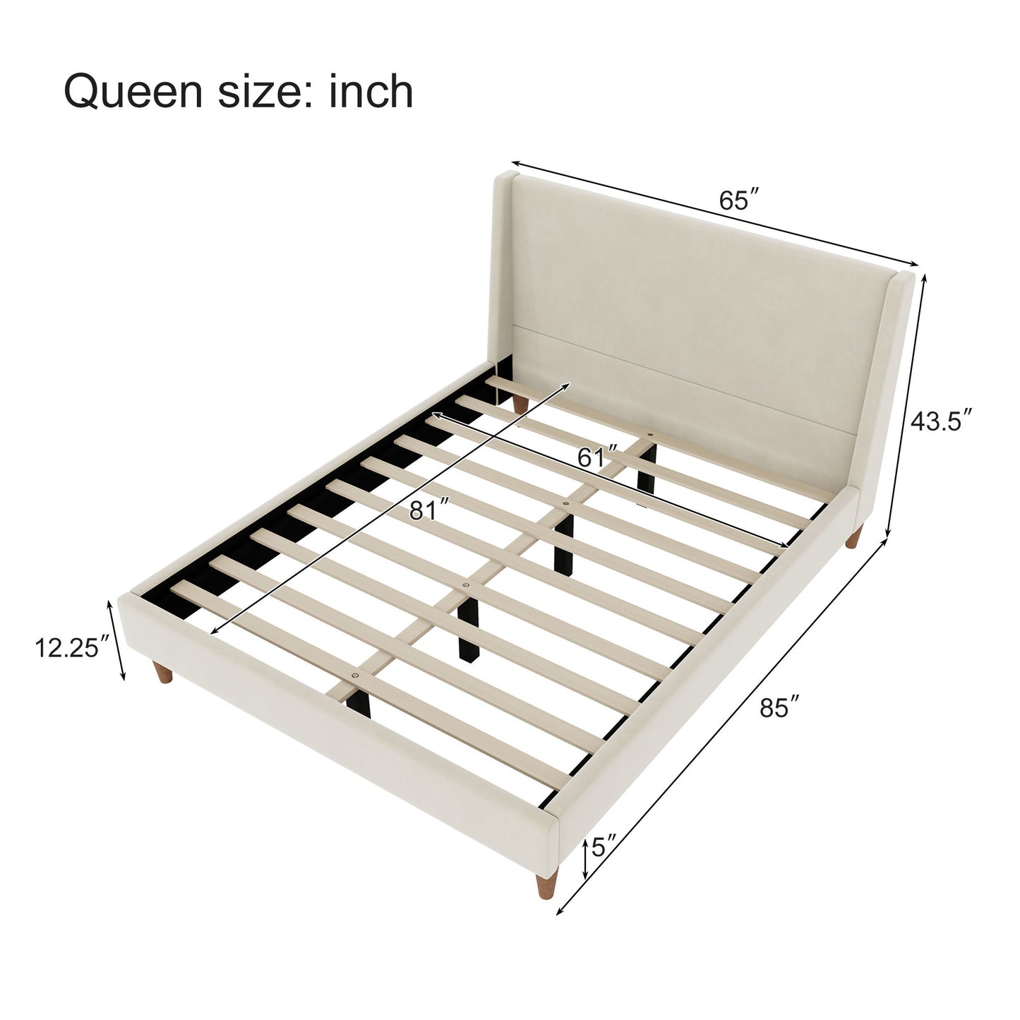 Modern Upholstered Platform Bed With Wingback Headboard