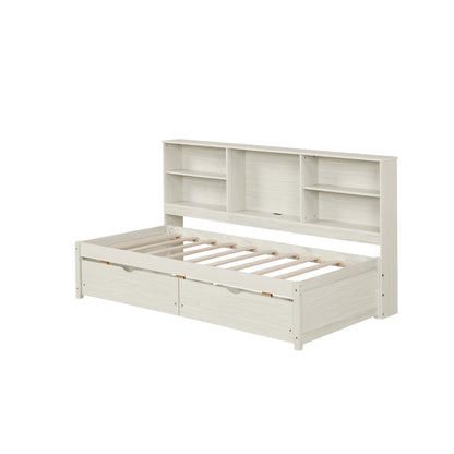 Bed Frame With Side Bookshelves, 2 Drawers, And Built In USB Port