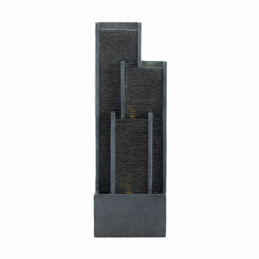 Outdoor Water Fountain With Cascading Waterfall And LED Lighting - Black