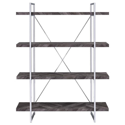 Grimma - 4-Shelf Bookshelf - Rustic Gray And Chrome