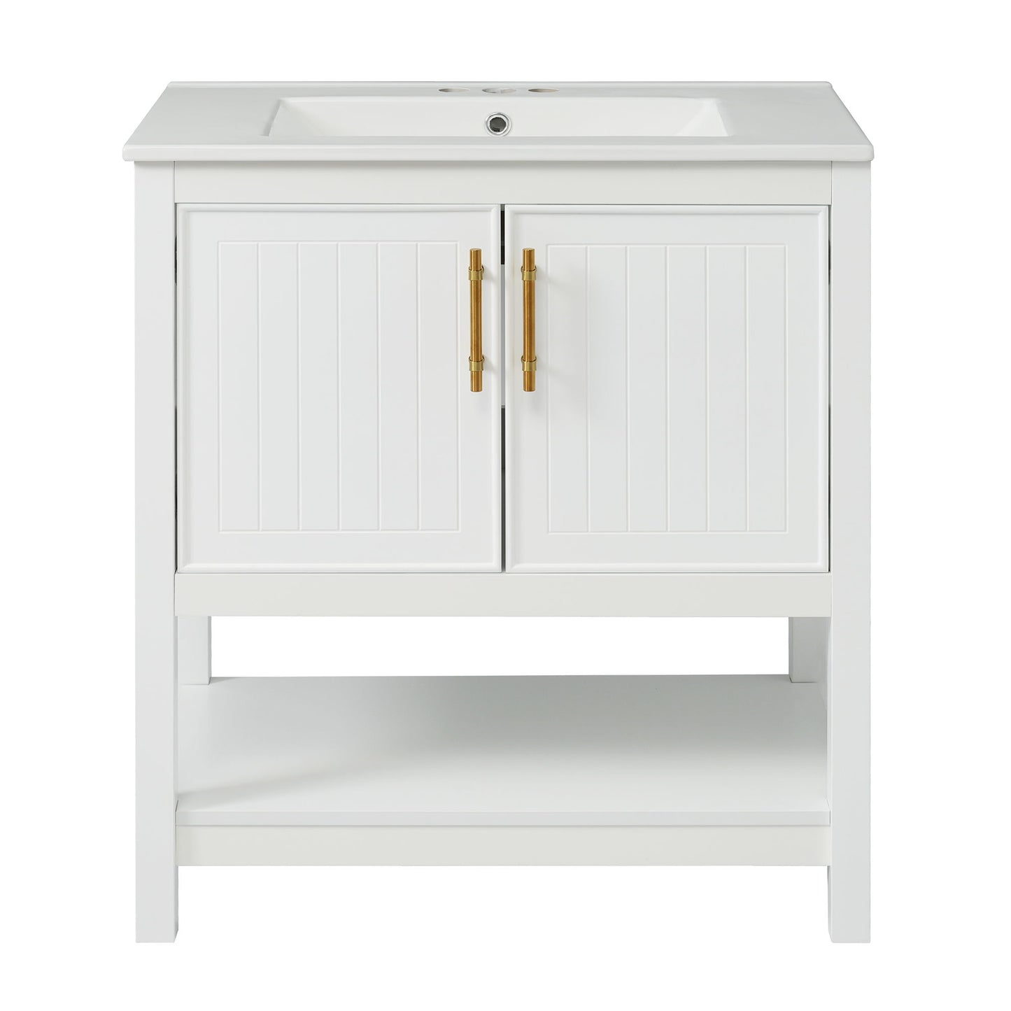 Elegant Bathroom Vanity With Ceramic Sink And Versatile Storage