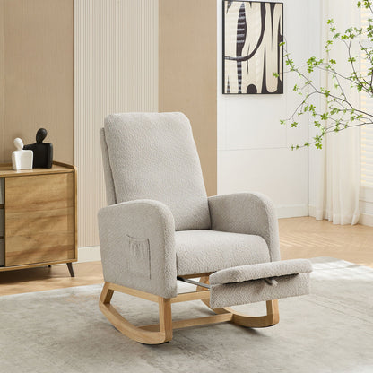 Rocking High Back Glider Chair With Retractable Footrest, Side Pocket