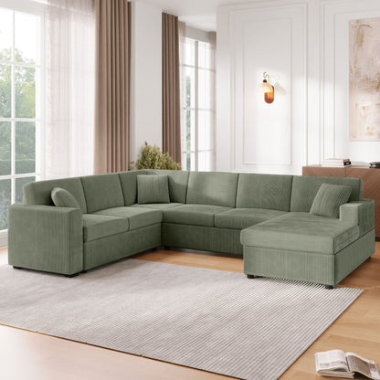 Oversized Sectional U-Shaped Sofa With Chaise Lounge And Three Soft Throw Pillows