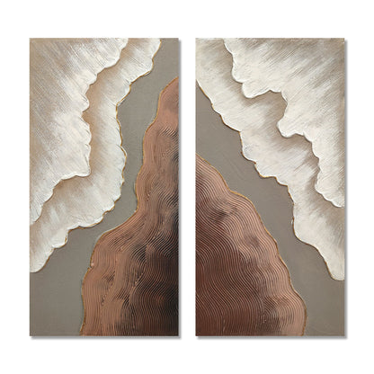 Abstract Wall Art, Textured Canvas Painting With Accents, Decor For Living Room (Set of 2) - Antique Brown+White