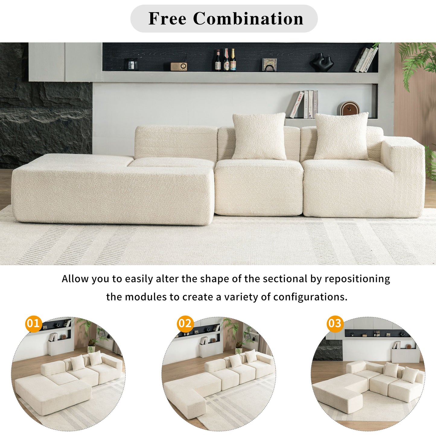 Sectional Sofa Full-Compressed Sofa Couch Free-Combined Sofa For Living Room