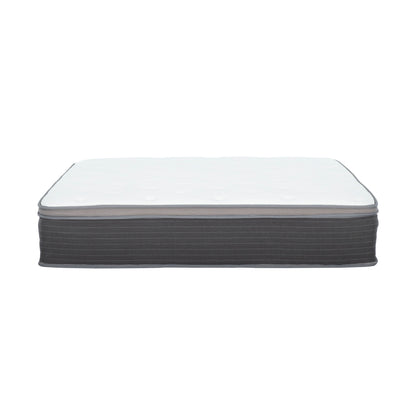 12'' Queen Size Hybrid Mattress In A Box, Plush Gel Memory Foam Mattress Top With Pocket Coil Base - Gray / White