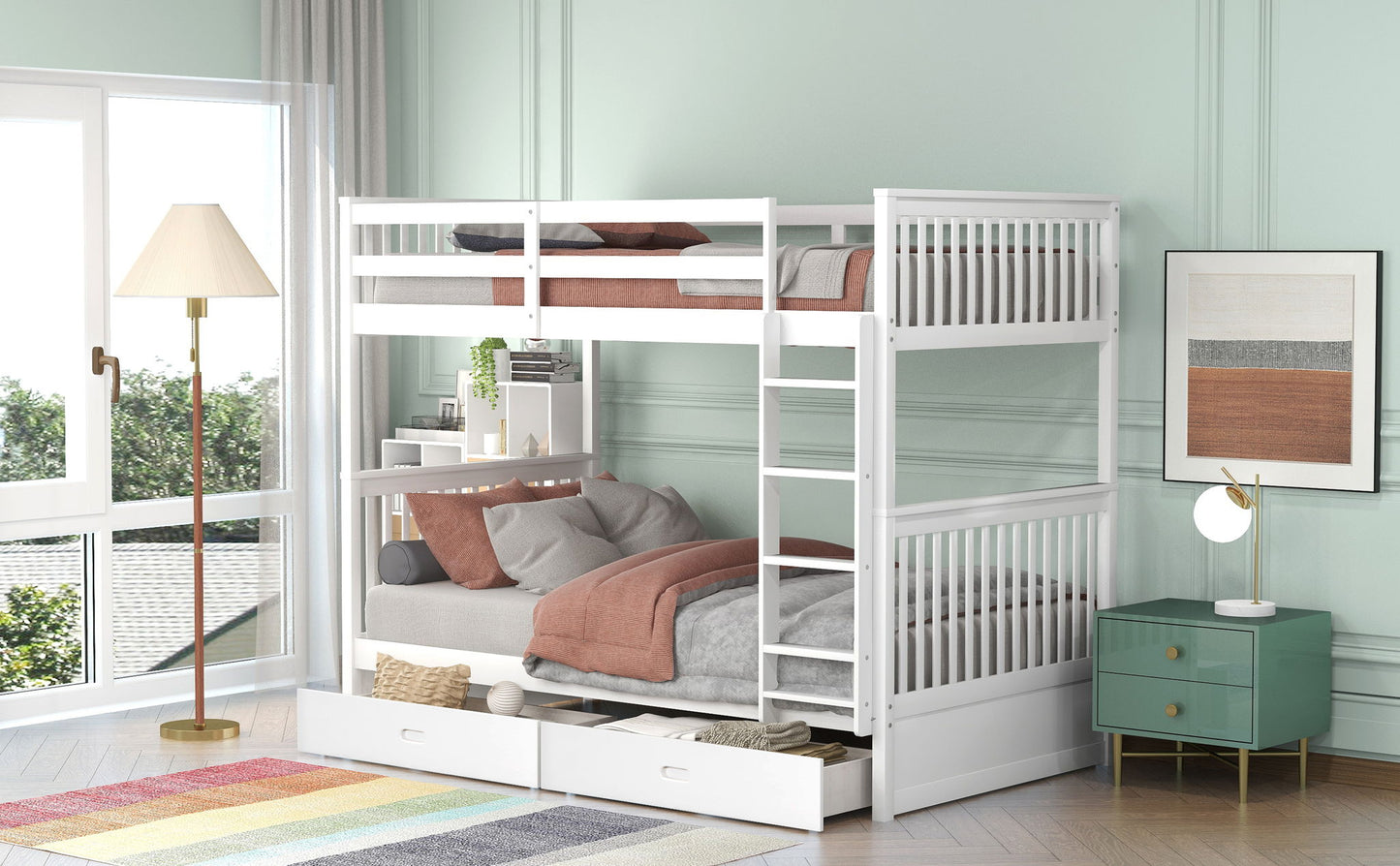 Bunk Bed With Ladders And 2 Storage Drawers