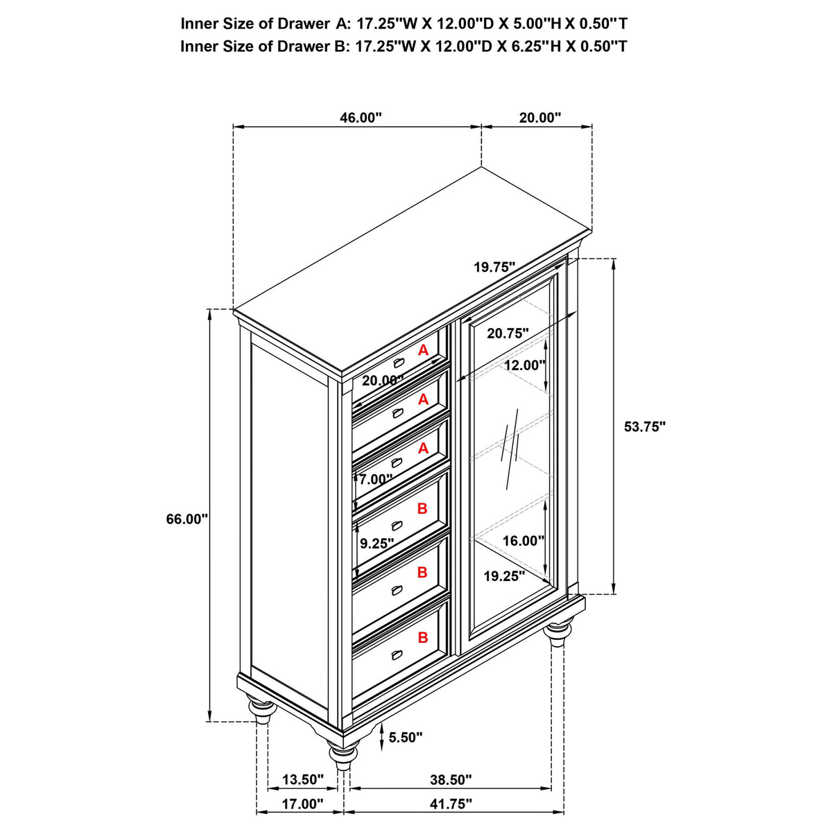 Berwick - 6 Drawer Chest With Door - Dark Oak