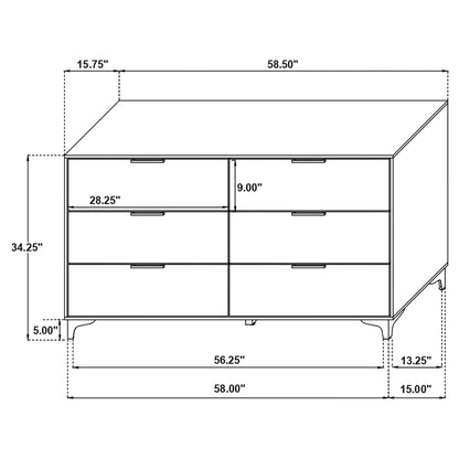 Lexie - 6 Drawer Rectangular Dresser - Black