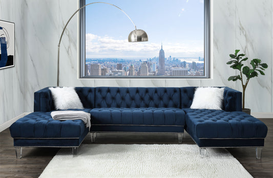 Ezamia - Sectional Sofa - Navy Blue Velvet