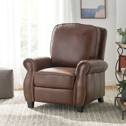 Neville - Recliner Chair With Push Back Function And Birch Wood Legs - Brown