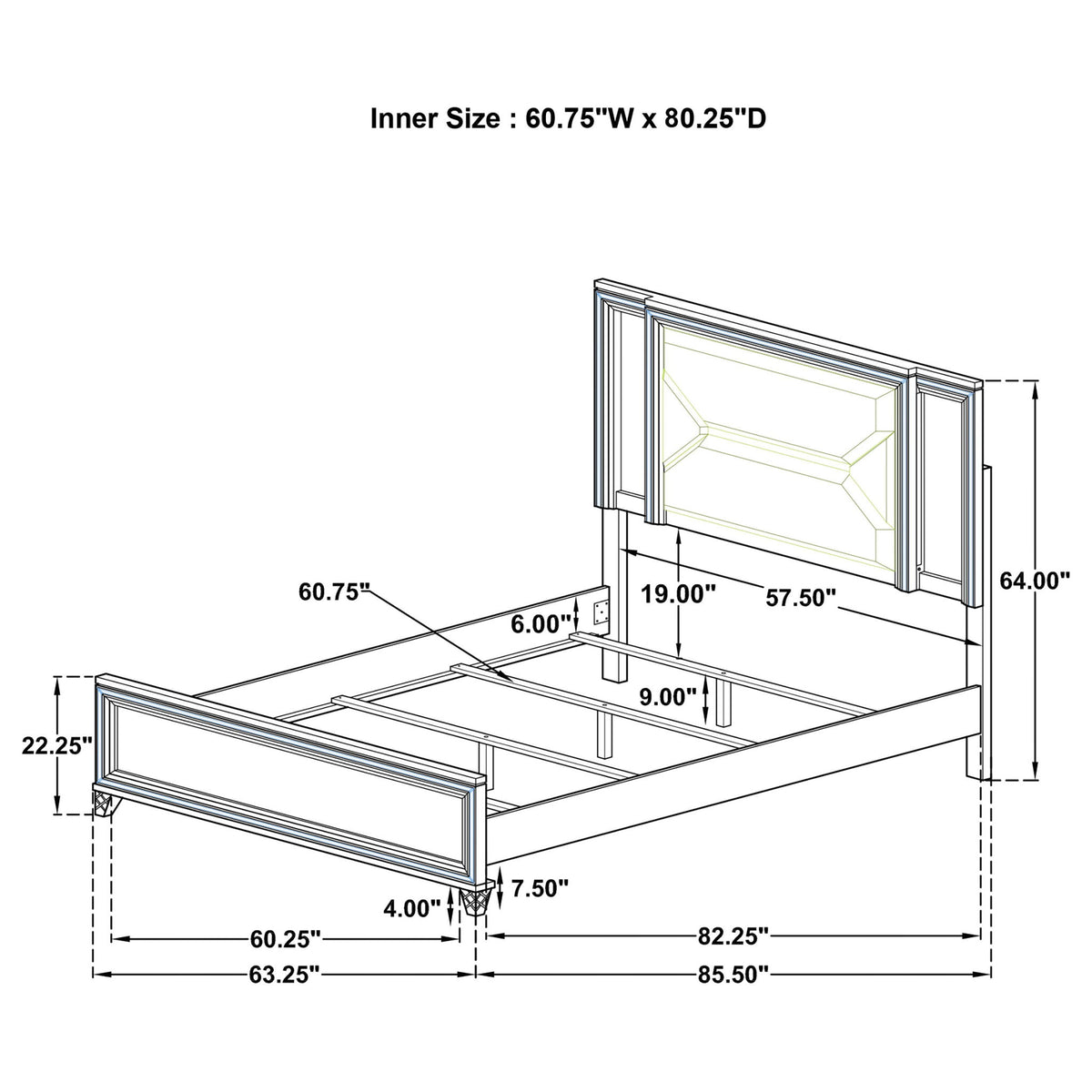 Panel Bed With LED Headboard