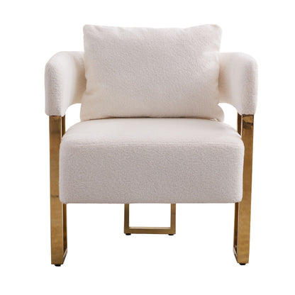 Modern Decorative Chair Teddy Fleece Upholstered And Metal Foot