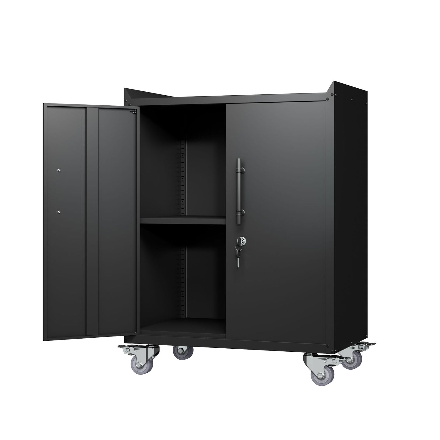 2 Door Tool Cabinets For Garage, Lockable Garage Storage Cabinet, Locking Storage Cabinet With Wheels, Rolling Tool Chest - Black