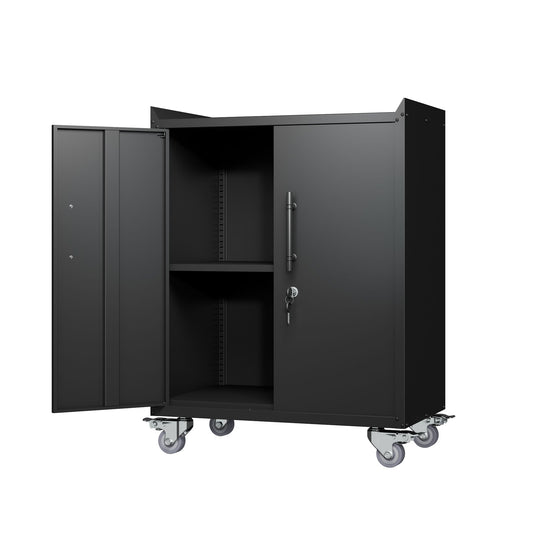 2 Door Tool Cabinets For Garage, Lockable Garage Storage Cabinet, Locking Storage Cabinet With Wheels, Rolling Tool Chest - Black
