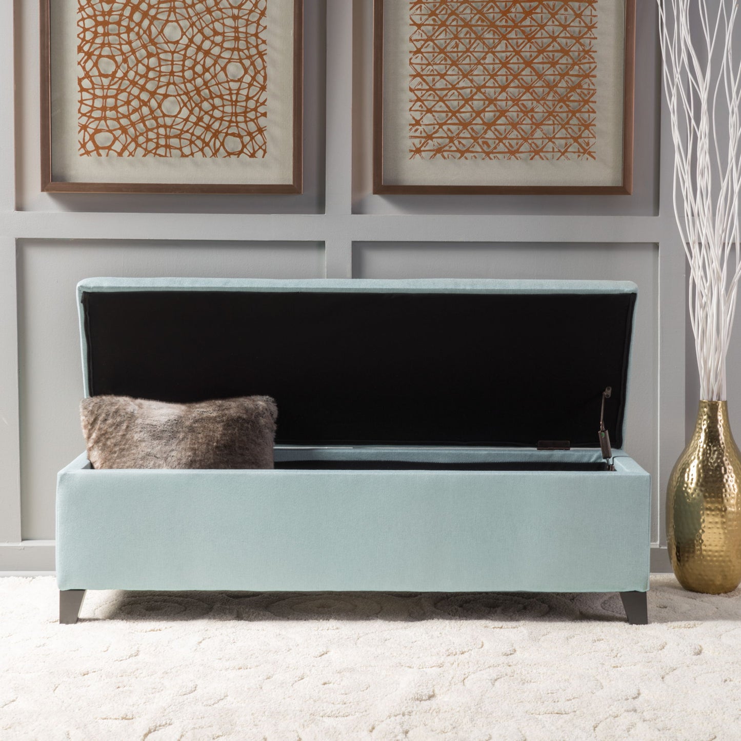 Contemporary Storage Ottoman Bench With Upholstery