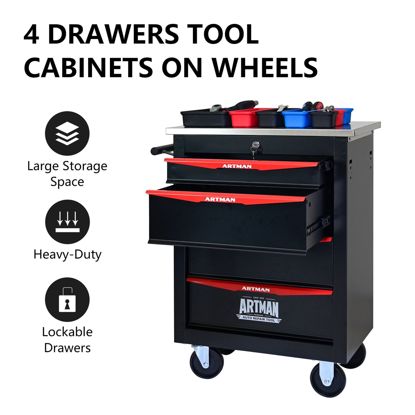 Drawer Multifunctional Tool Cart With Wheels For Garage
