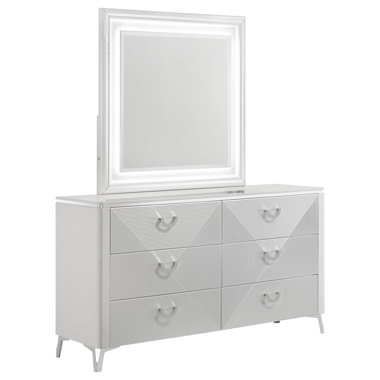 Buckley - 6 Drawer Dresser With Mirror - Gloss White