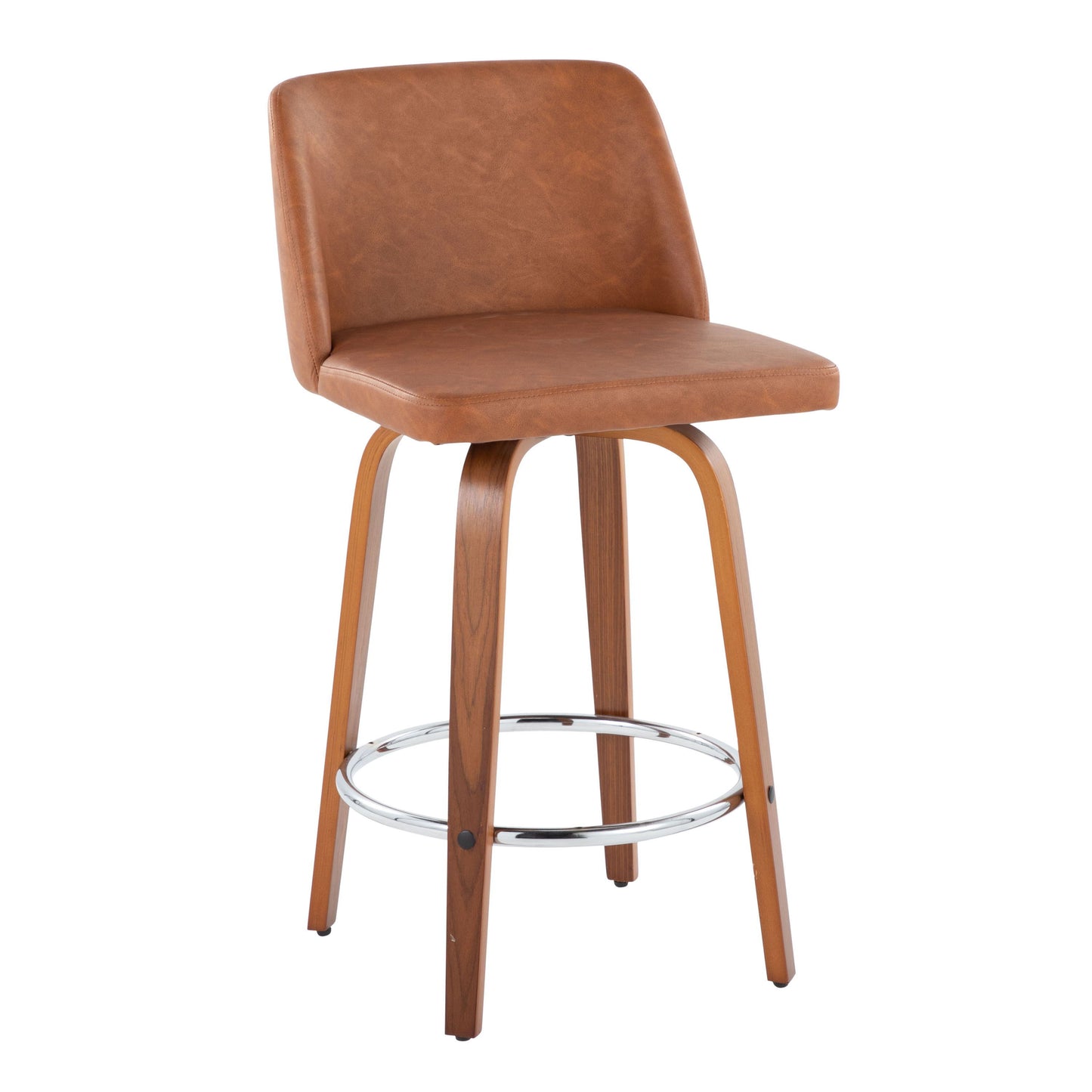 Toriano - Contemporary Fixed Height Counter Stool With Swivel & Round Footrest (Set of 2) - Walnut / Camel