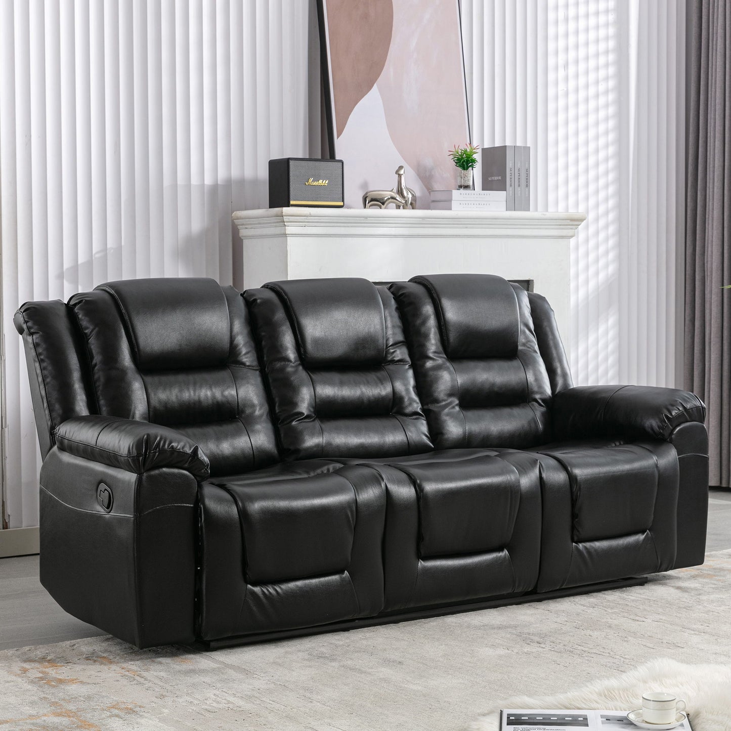 3 Seater Home Theater Recliner Manual Recliner Chair With Two Built-In Cup Holders For Living Room