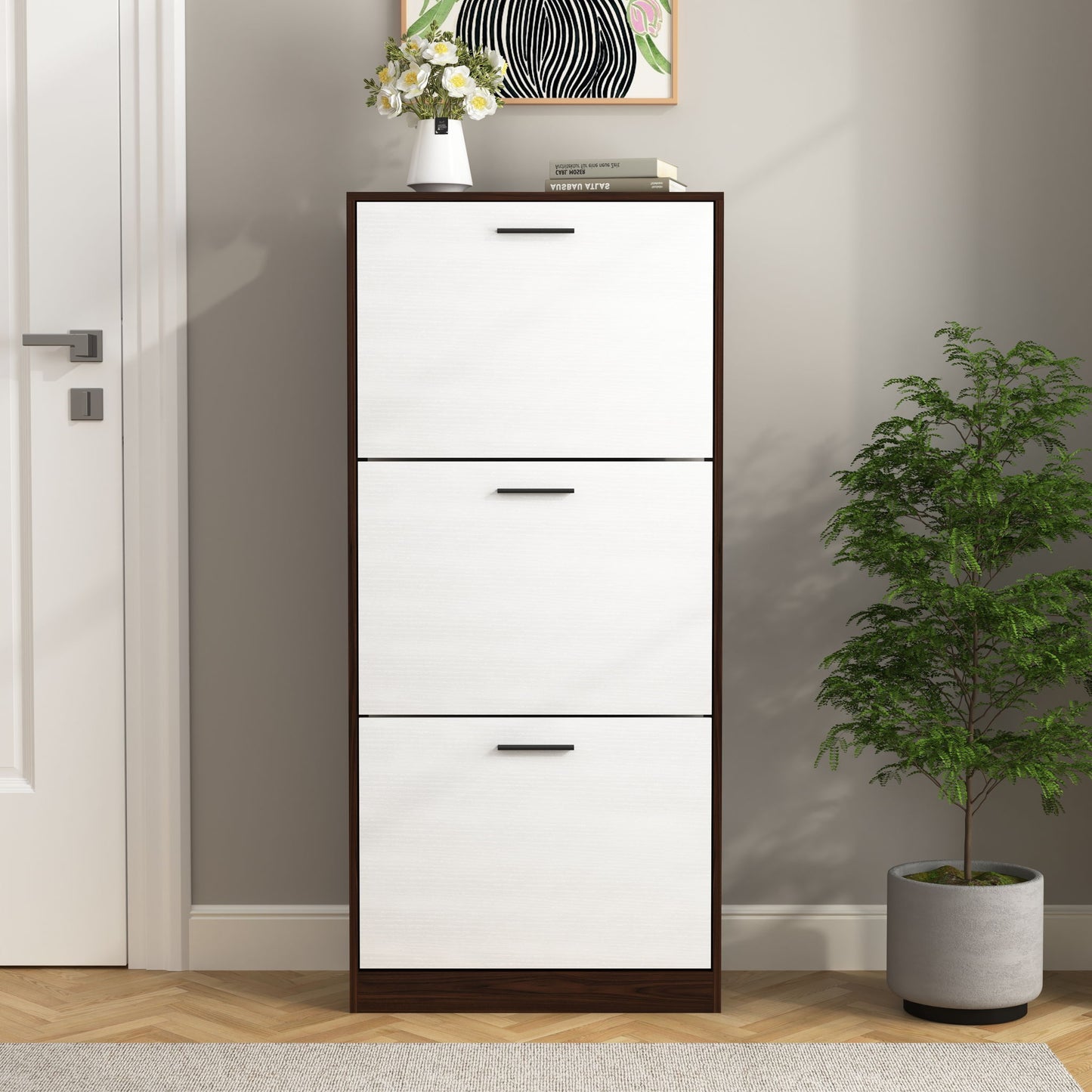 Modern Freestanding Shoe Storage Cabinet With 3 Flip Drawers