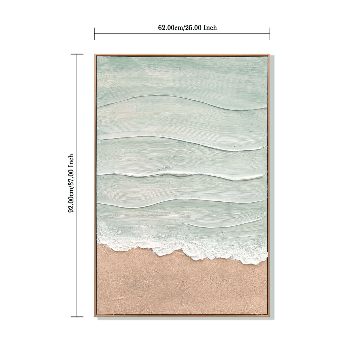 Framed Beach Wall Art, Textured Canvas Painting, Neutral Ocean Decor For Living Room - Beige / Blue