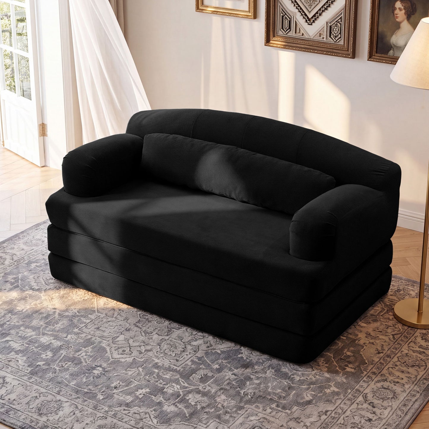2 Seater Sofa Bed, Compact Foldable Floor Couch