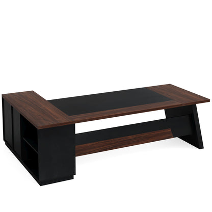 L-Shaped Executive Desk With File Cabinet & Drawers, Large Home Office Computer Workstation