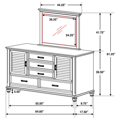 Lockeford - 5 Drawer Dresser With Mirror - White