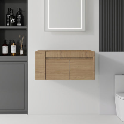 Floating Bathroom Vanity Cabinet, Soft Close Double Drawers, Open Side Storage, Wall Mounted, Cabinet Only