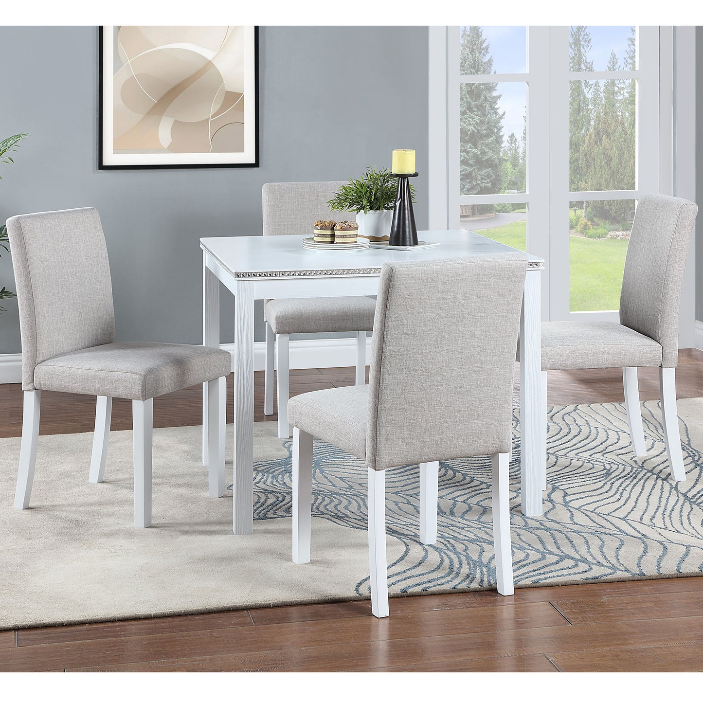 Dining Table Set With Crystal Decoration And Upholstered Chairs