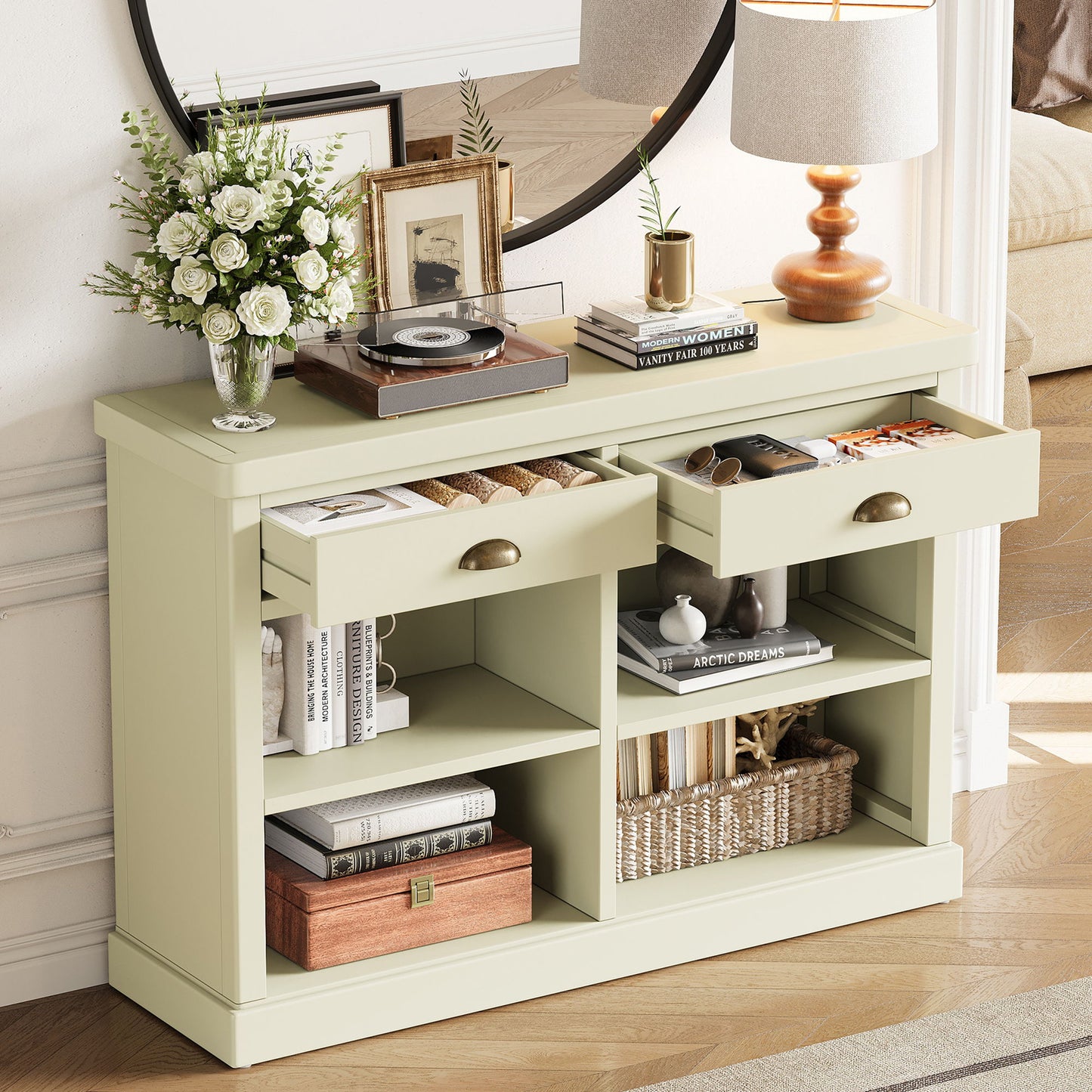 Console Table With 2 Drawers And Open Shelves