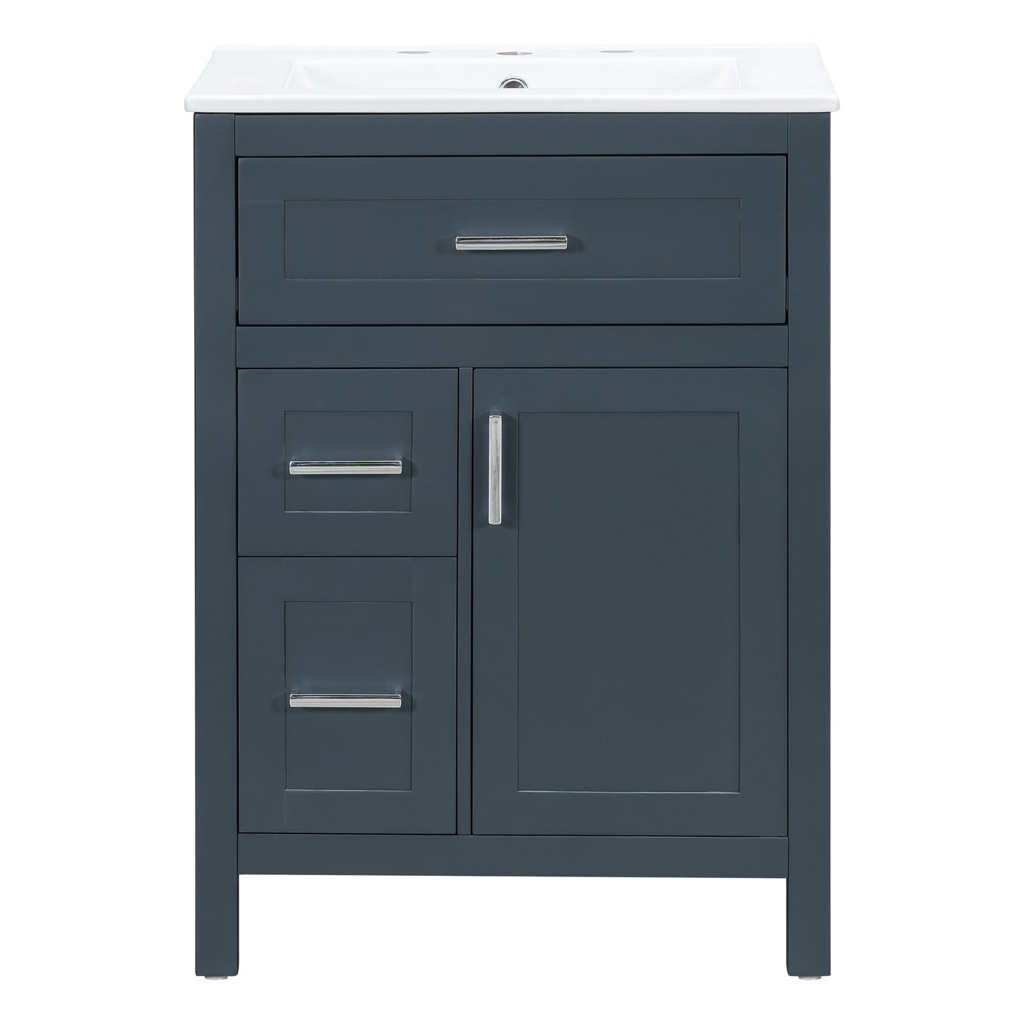 Modern Bathroom Vanity With Sink, Flip Drawer & 2 Drawers, Soft Close Hinges, Adjustable Shelf