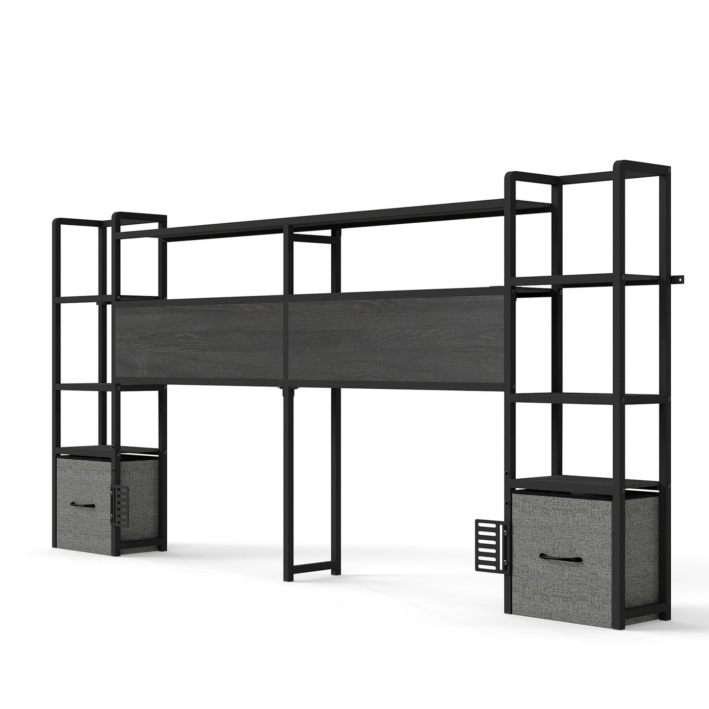 Headboard With 3 Shelves, 2 Drawers, Charging Station, RGB LED Lights