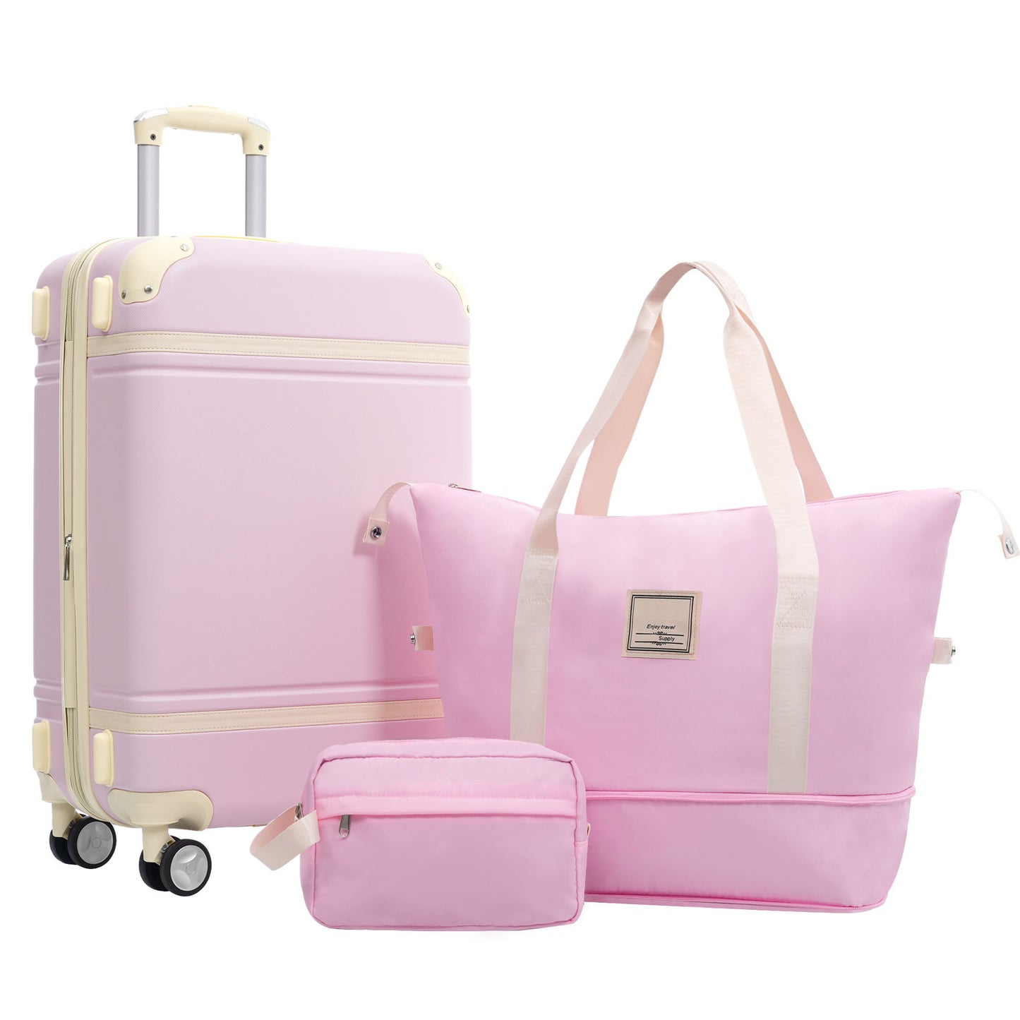 Hardshell Luggage Set With Double Spinner Wheels, Tsa Lock, Lightweight Suitcase, 24" With Bags - Light Pink