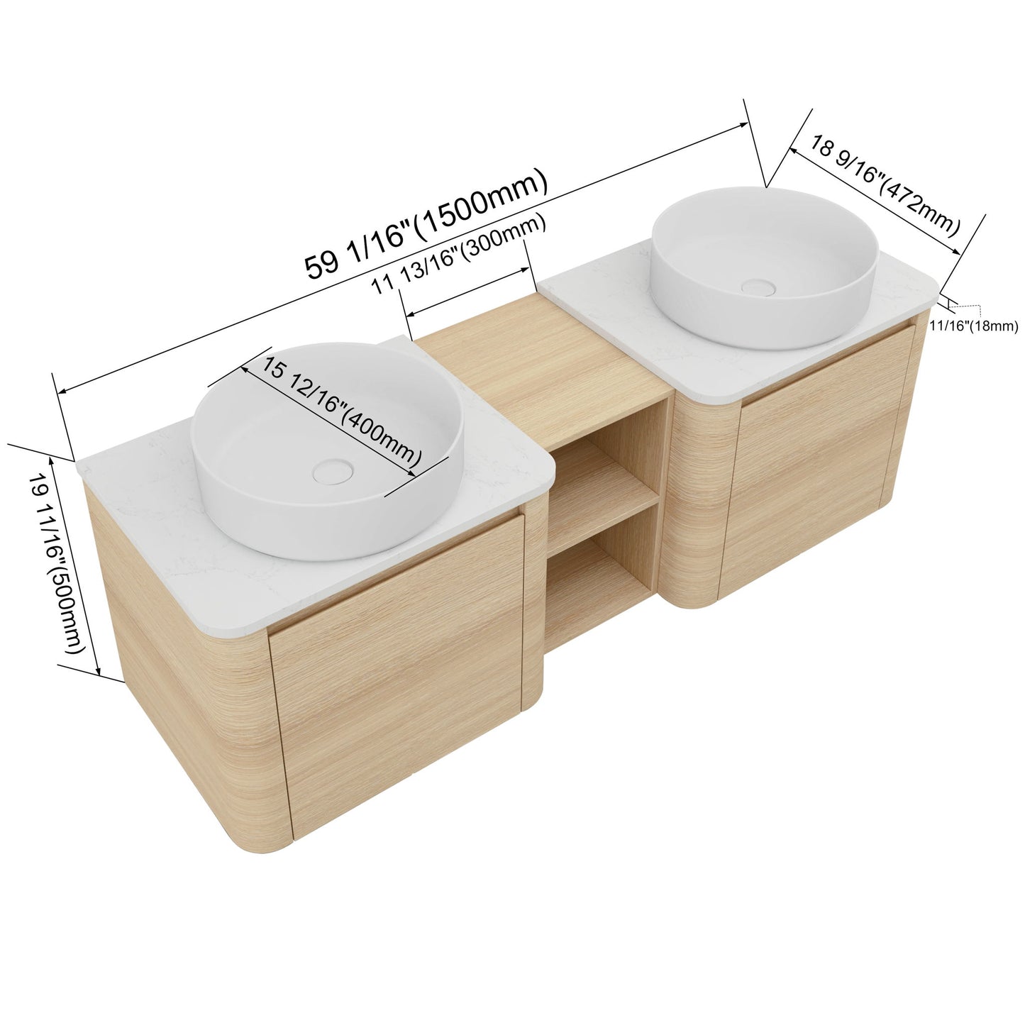 Mounted Bathroom Vanity With Art Sink, 1 Storage Shelf, Soft Close Door