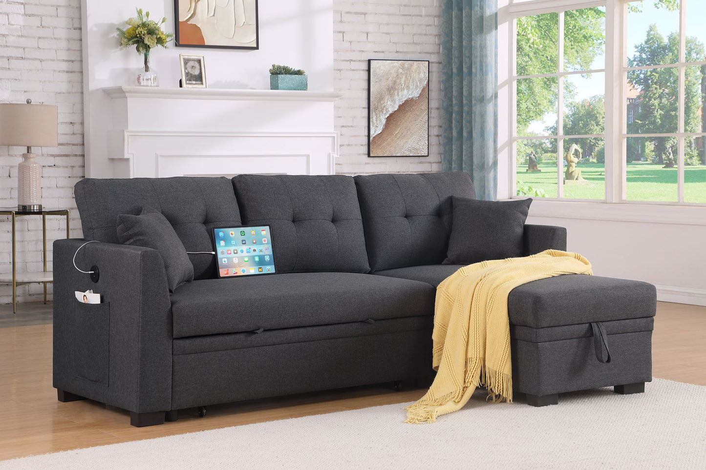 Sectional Sofa Bed - Dark Gray