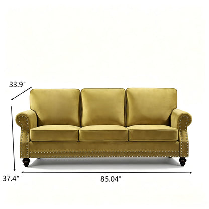 3 Seater Sofa With Nailhead Trim And Turned Legs For Living Room