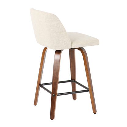 Toriano - Mid-Century Modern Counter Stool, Square Footrest (Set of 2) - Walnut / Cream