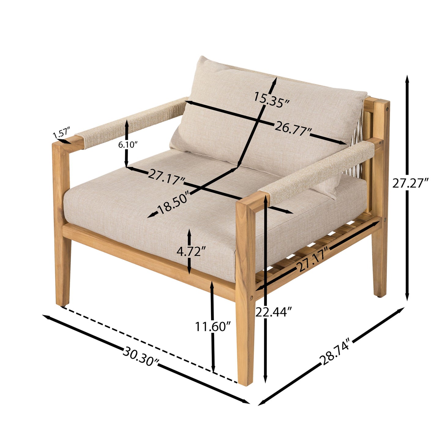 Rope Outdoor Leisure Chair (Set of 2) - Acacia Wood / Beige